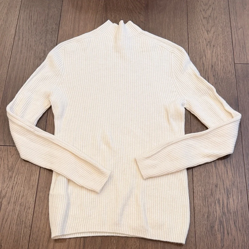 Motif Cream Ribbed Knit Mockneck Sweater Medium - C19-003
